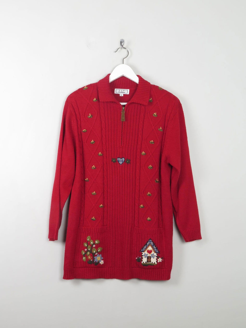 Women's Red Vintage Embroidered Jumper S - The Harlequin