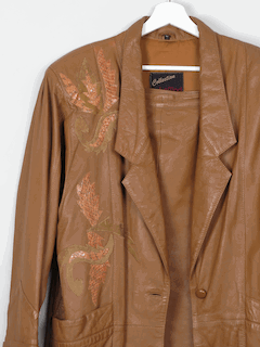 Women's Tan Leather Suit Jacket M - The Harlequin
