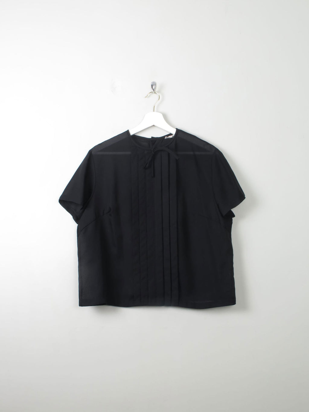 Women's Vintage 1960s Black Blouse With Pleats  L/XL - The Harlequin