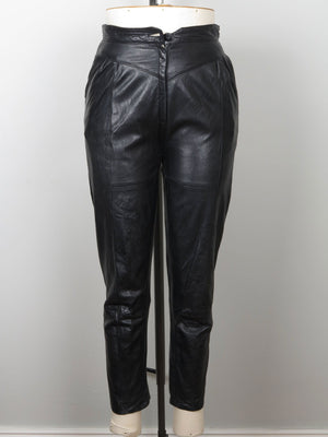 Women's Vintage 1980s Black Leather Trousers S - The Harlequin