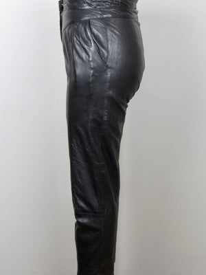 Women's Vintage 1980s Black Leather Trousers S - The Harlequin