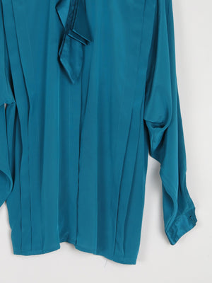 Women's Vintage Aqua Green Blouse With Bow Detail XS/S - The Harlequin