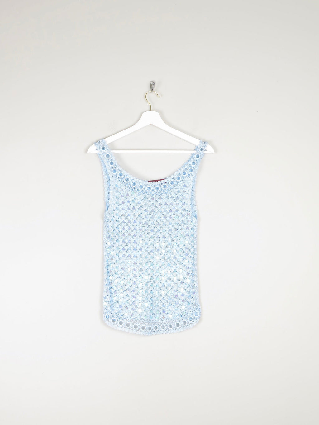 Women's Vintage Baby Blue 90s Crochet & Sequin Top S/M - The Harlequin