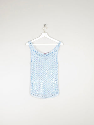Women's Vintage Baby Blue 90s Crochet & Sequin Top S/M - The Harlequin