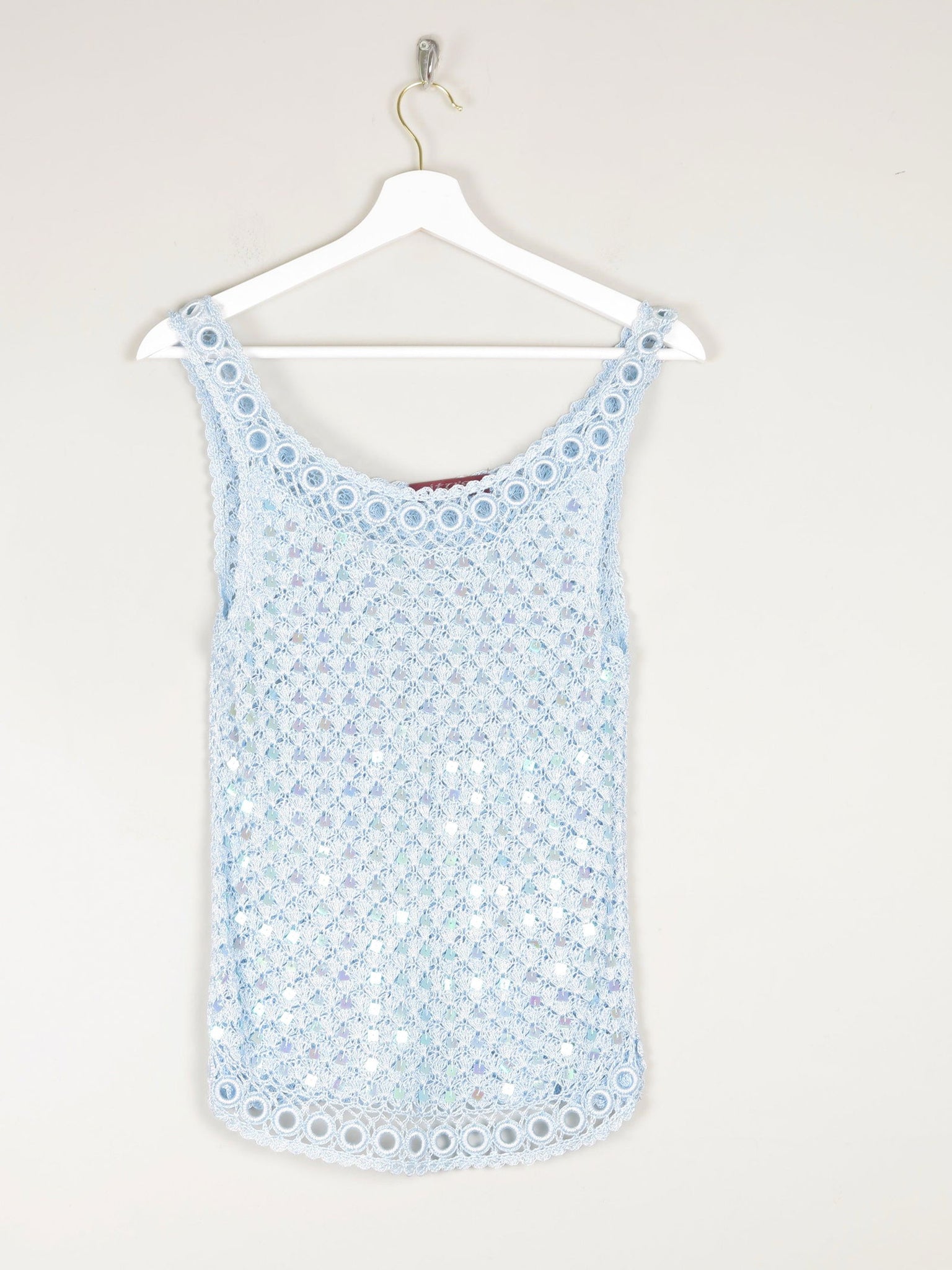 Women's Vintage Baby Blue 90s Crochet & Sequin Top S/M - The Harlequin