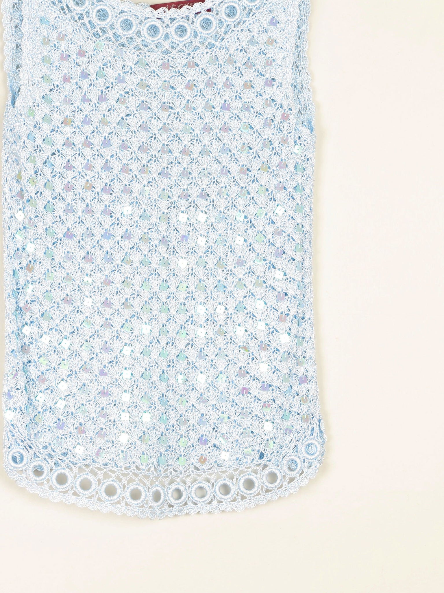 Women's Vintage Baby Blue 90s Crochet & Sequin Top S/M - The Harlequin
