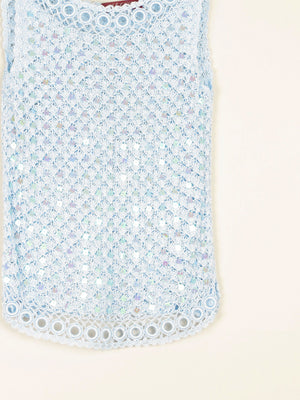 Women's Vintage Baby Blue 90s Crochet & Sequin Top S/M - The Harlequin