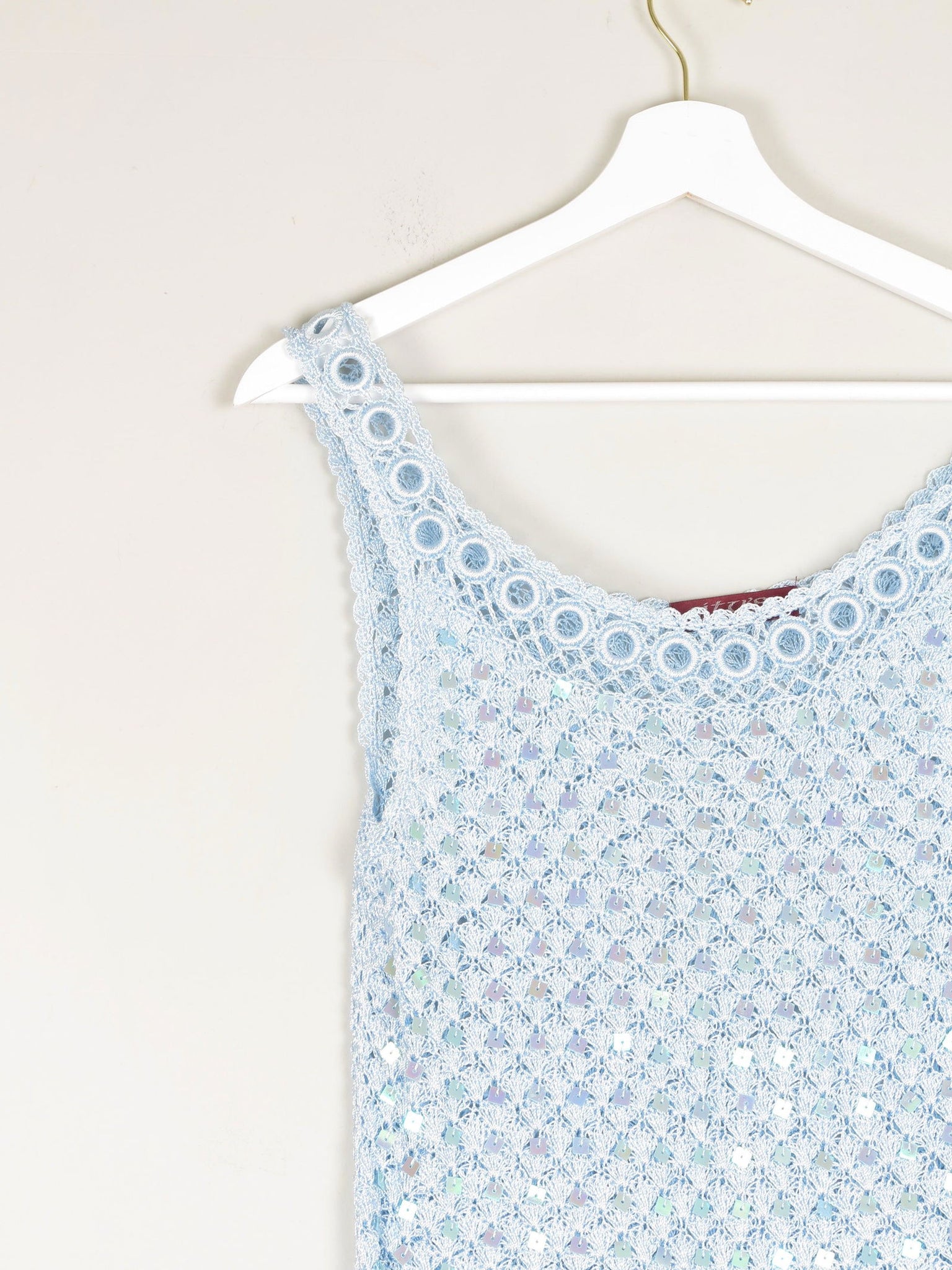 Women's Vintage Baby Blue 90s Crochet & Sequin Top S/M - The Harlequin