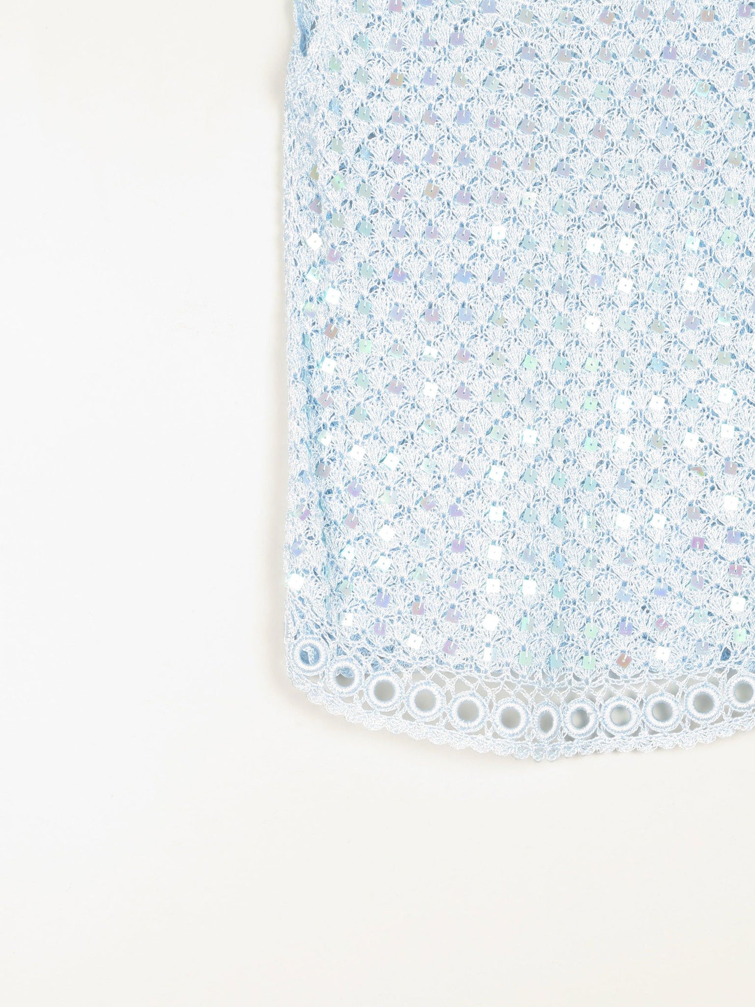 Women's Vintage Baby Blue 90s Crochet & Sequin Top S/M - The Harlequin