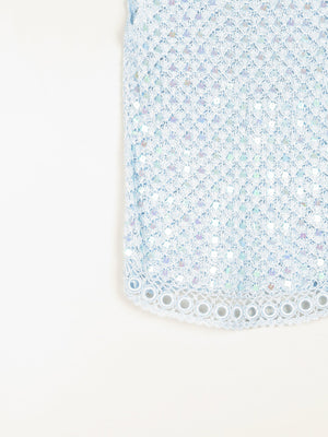Women's Vintage Baby Blue 90s Crochet & Sequin Top S/M - The Harlequin