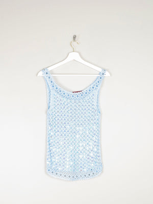 Women's Vintage Baby Blue 90s Crochet & Sequin Top S/M - The Harlequin