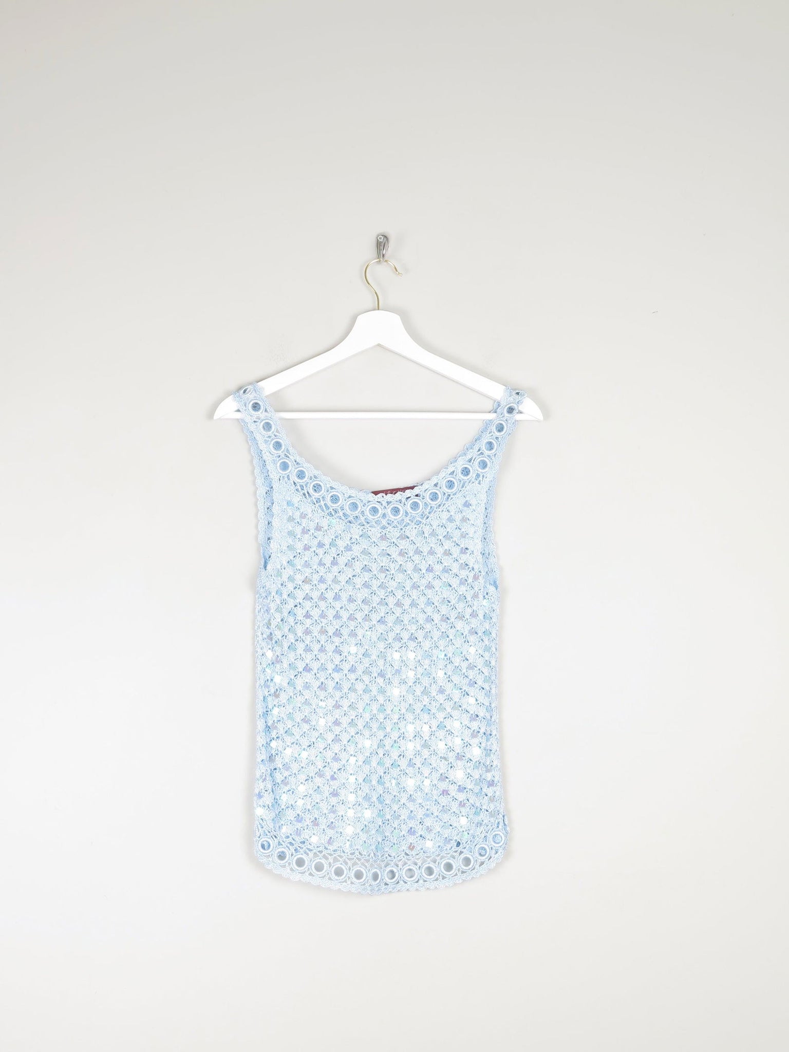 Women's Vintage Baby Blue 90s Crochet & Sequin Top S/M - The Harlequin