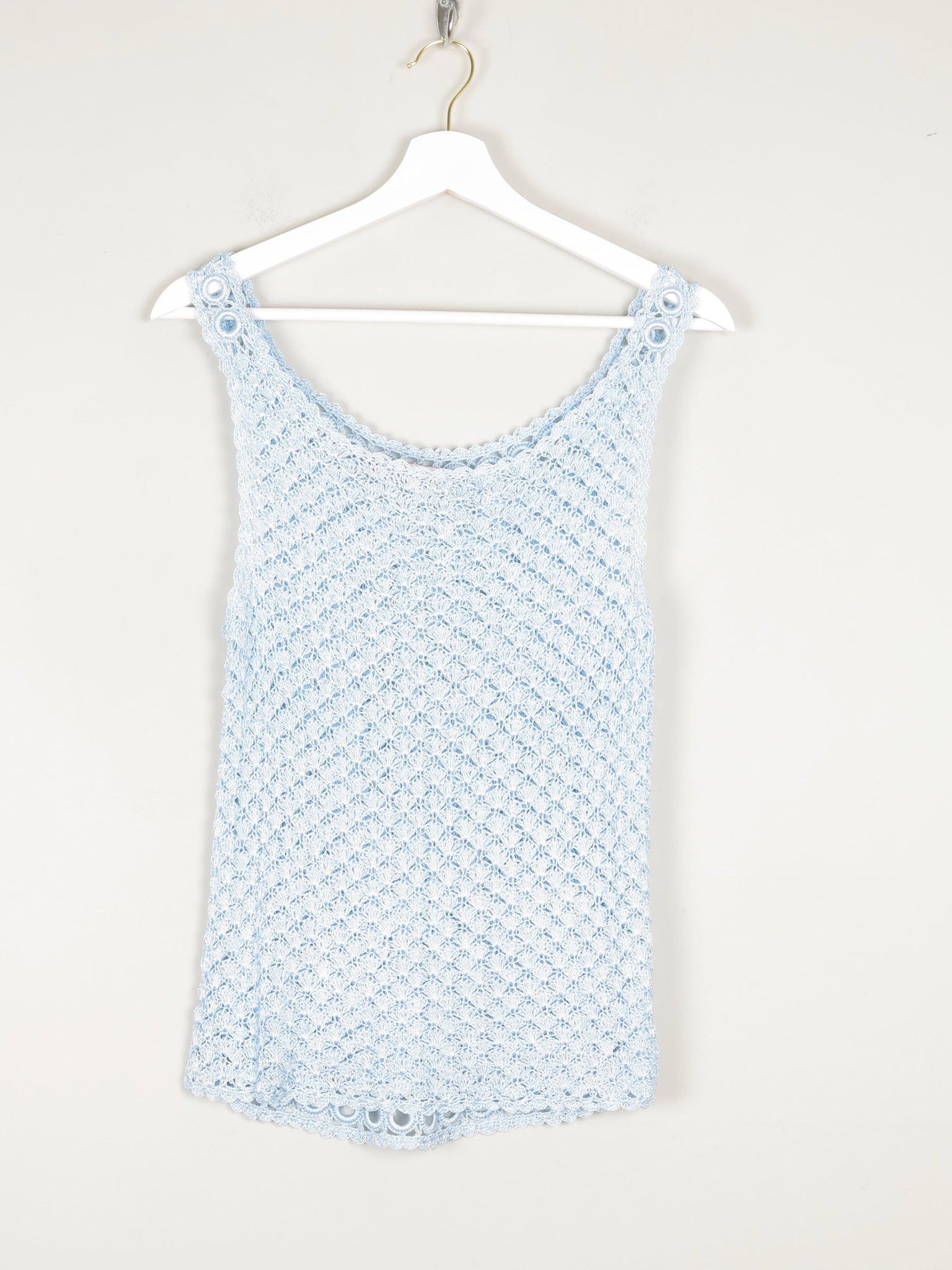 Women's Vintage Baby Blue 90s Crochet & Sequin Top S/M - The Harlequin