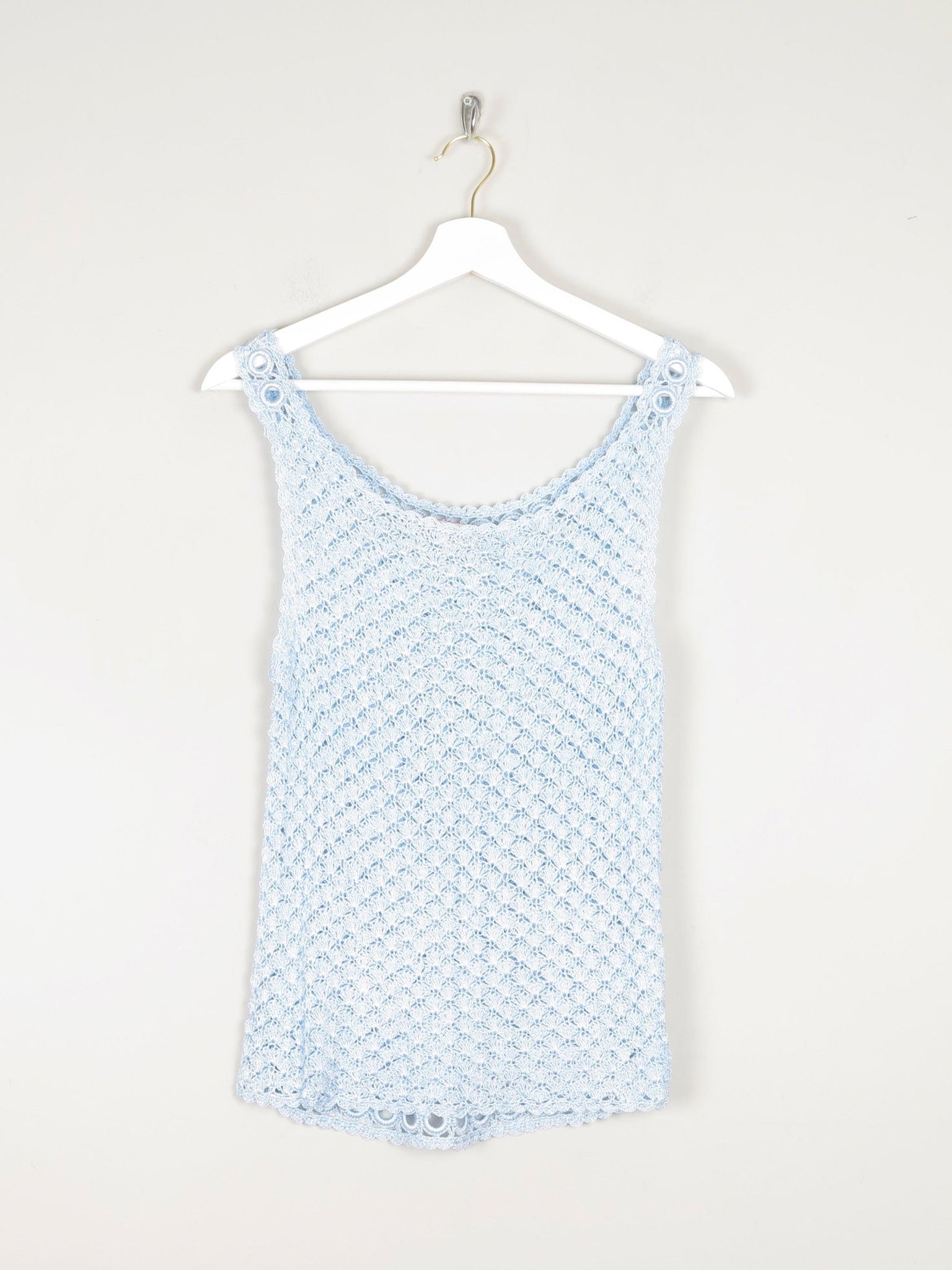 Women's Vintage Baby Blue 90s Crochet & Sequin Top S/M - The Harlequin