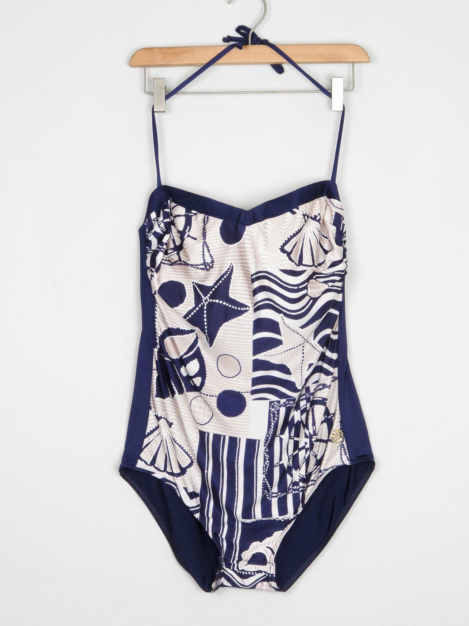 Women’s Vintage Beach Print Navy Swimsuit M - The Harlequin