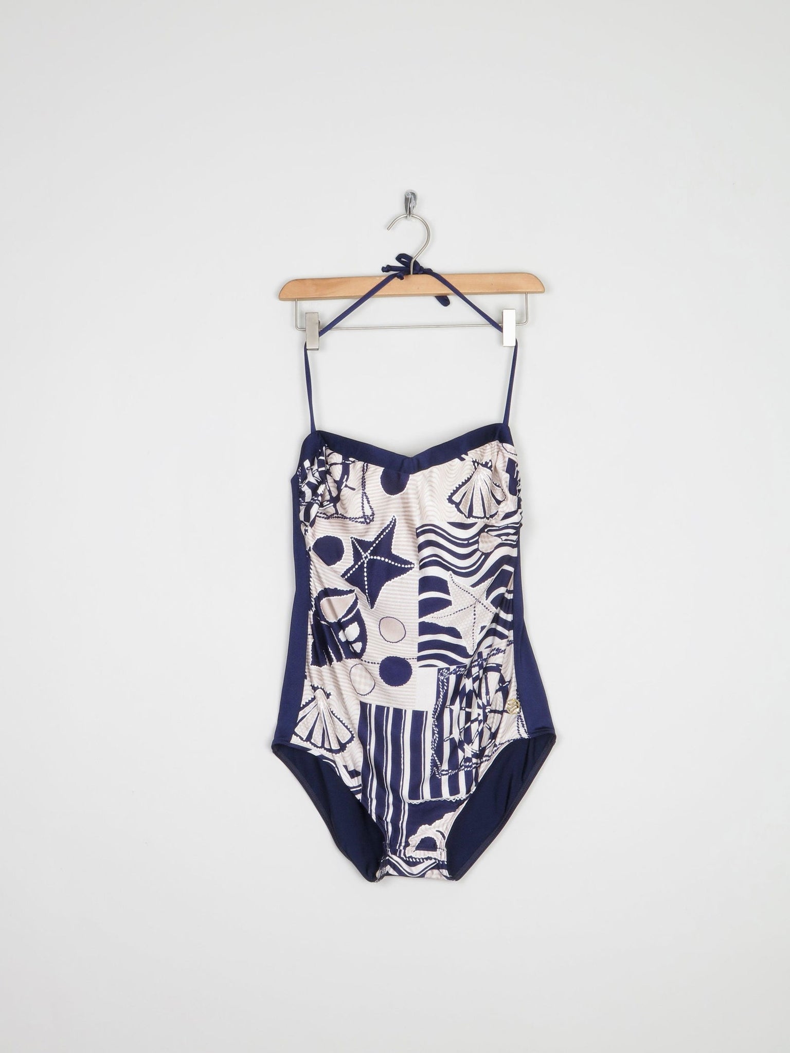 Women’s Vintage Beach Print Navy Swimsuit M - The Harlequin