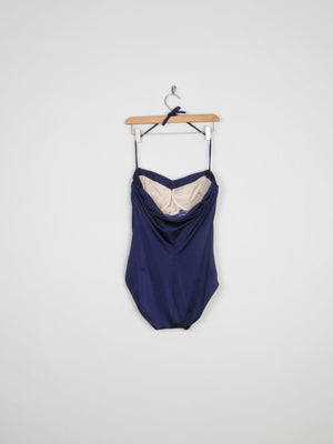 Women’s Vintage Beach Print Navy Swimsuit M - The Harlequin