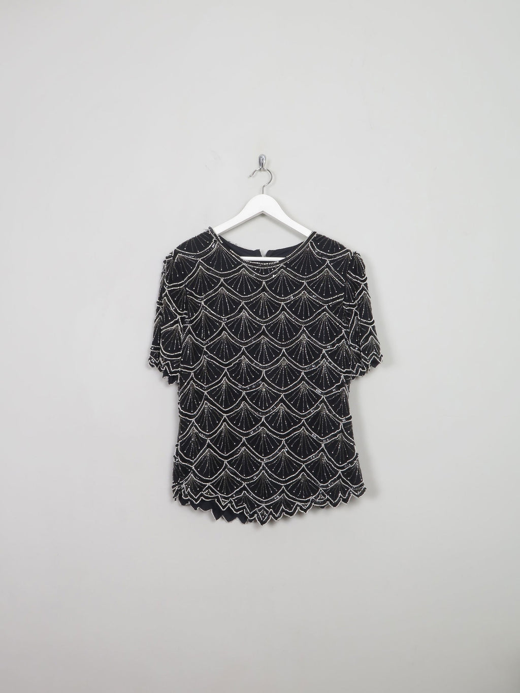 Women's Vintage Beaded Black & White Beaded Top M - The Harlequin