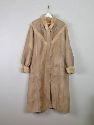 Women's Vintage Beige Sheepskin Embroidered Coat M/L - The Harlequin