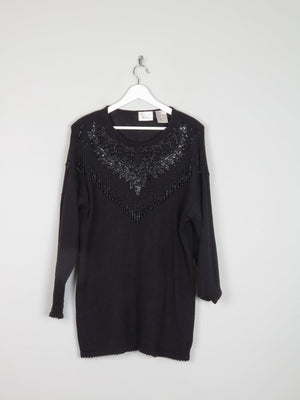 Women's Vintage Black Beaded Longline Jumper M/L - The Harlequin