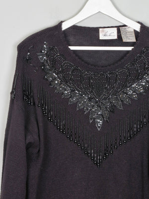 Women's Vintage Black Beaded Longline Jumper M/L - The Harlequin