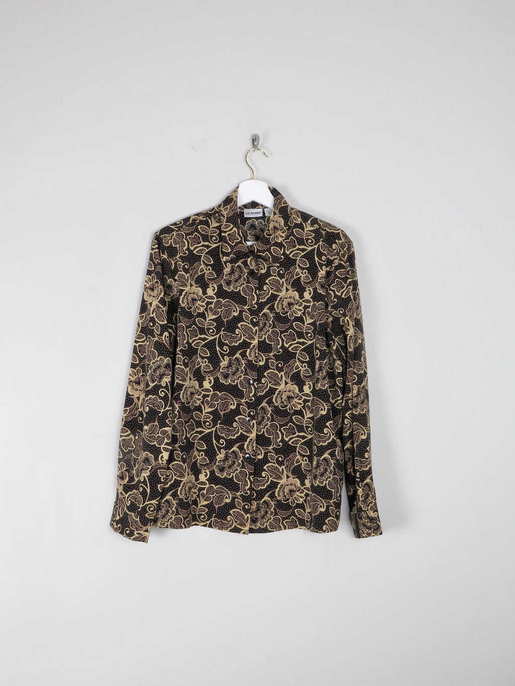 Women's Vintage Black Blouse With Floral Print M/L - The Harlequin