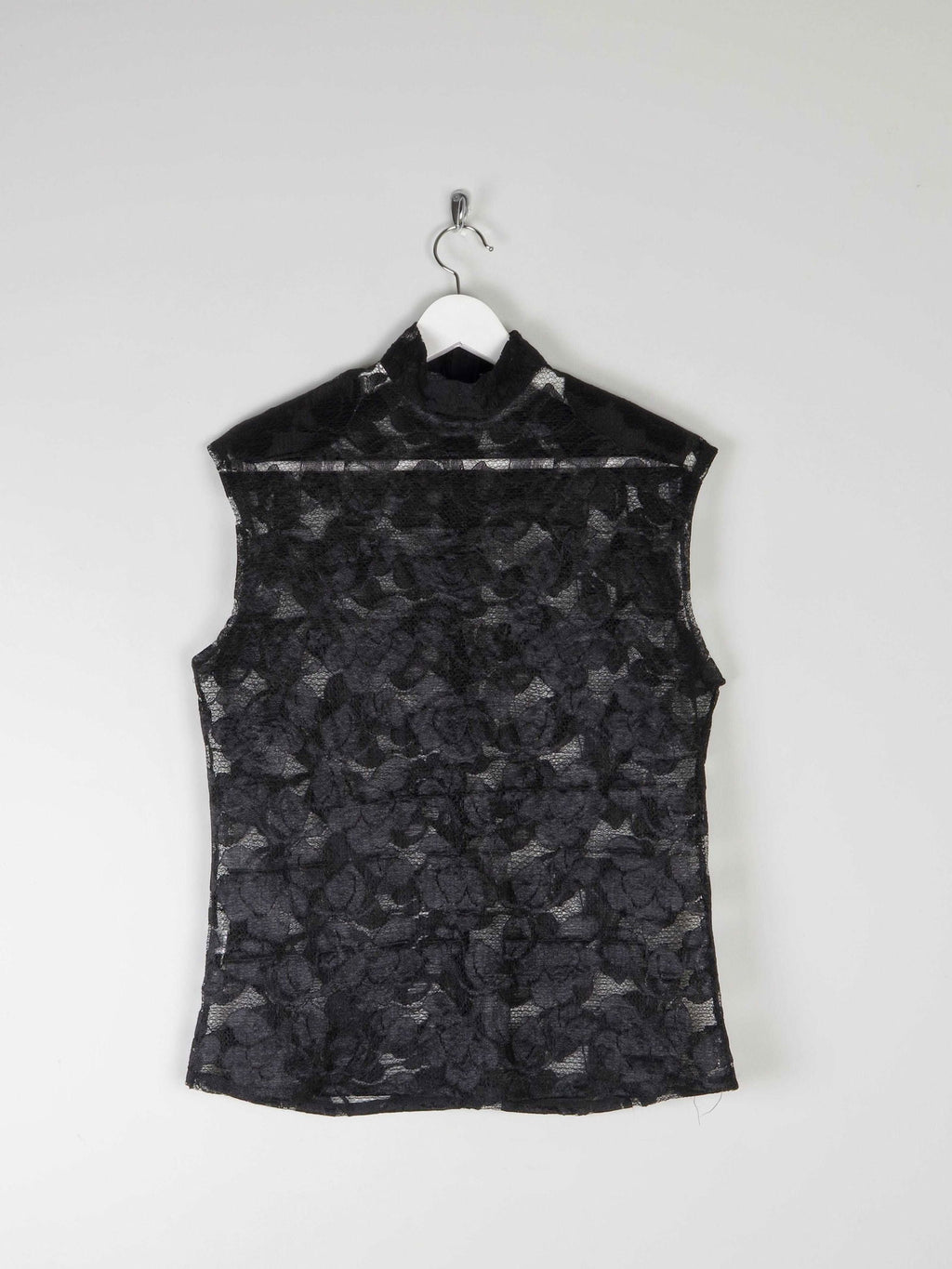 Women’s Vintage Black Lace Sleeveless Blouse With High Neck M - The Harlequin