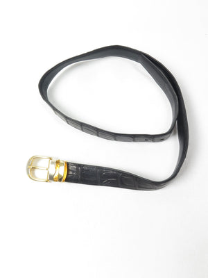 Women's Vintage Black Leather Belt With Texture S - The Harlequin