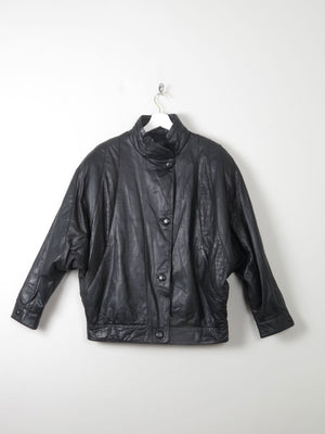 Women's Vintage Black  Leather Bomber Style Jacket M - The Harlequin