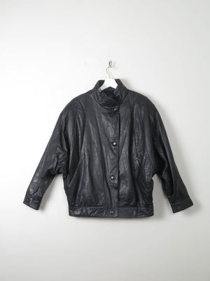 Women's Vintage Black  Leather Bomber Style Jacket M - The Harlequin