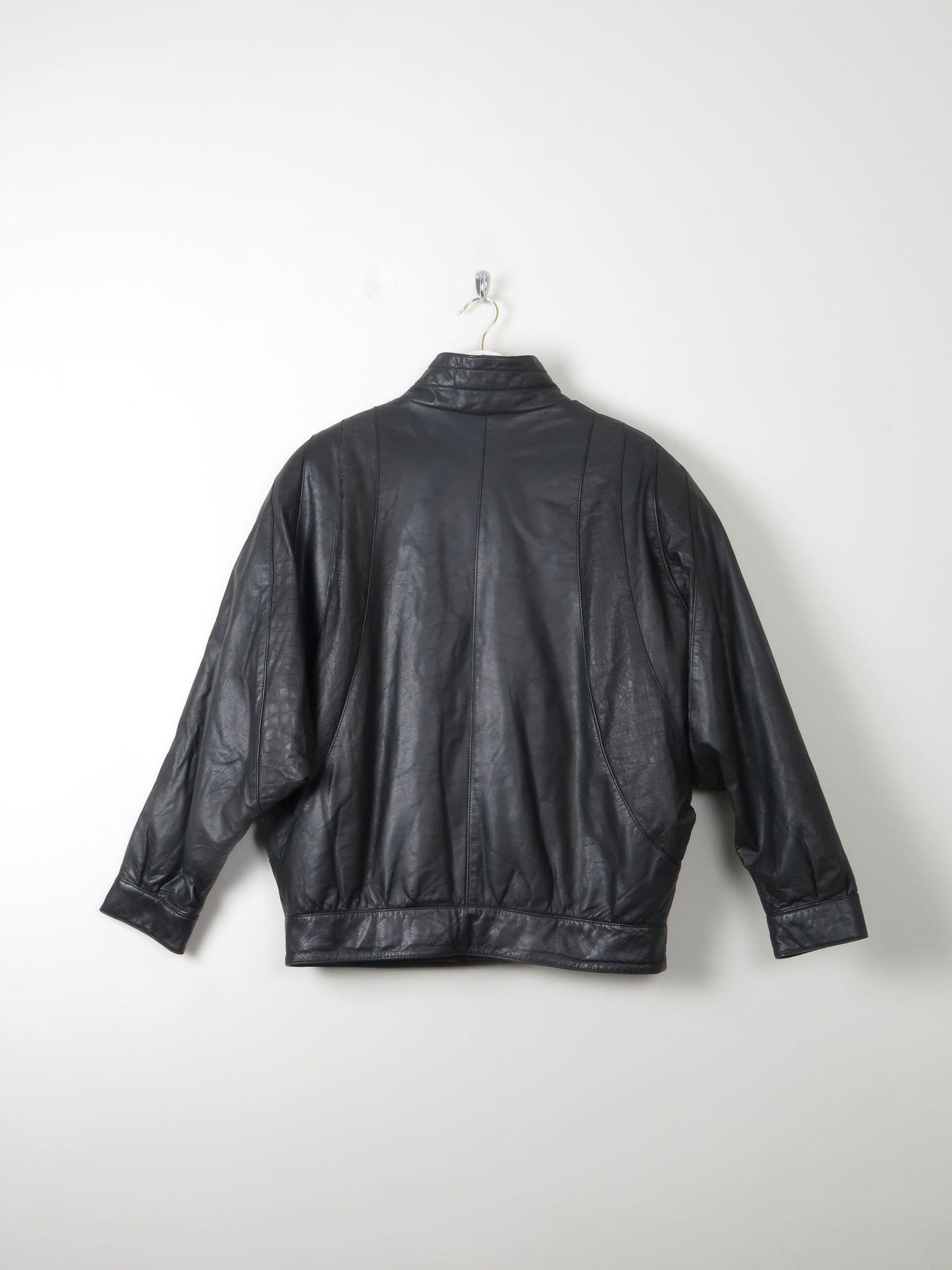 Women's Vintage Black  Leather Bomber Style Jacket M - The Harlequin