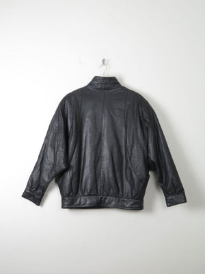 Women's Vintage Black  Leather Bomber Style Jacket M - The Harlequin