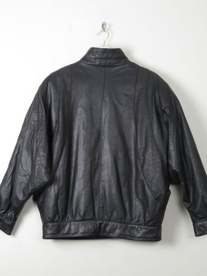 Women's Vintage Black  Leather Bomber Style Jacket M - The Harlequin
