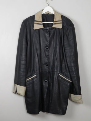 Women's Vintage Black Leather Coat L/XL - The Harlequin