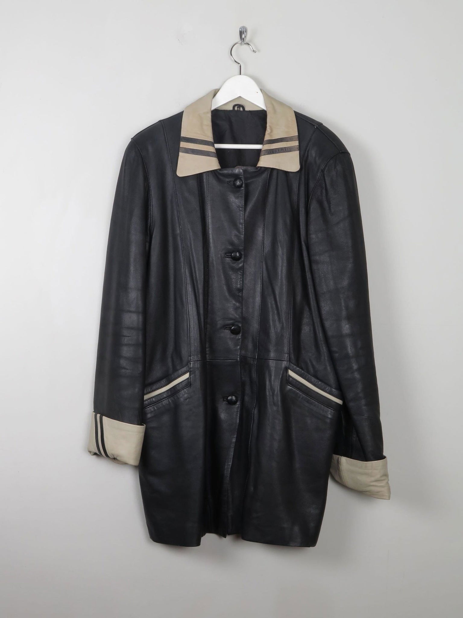 Women's Vintage Black Leather Coat L/XL - The Harlequin