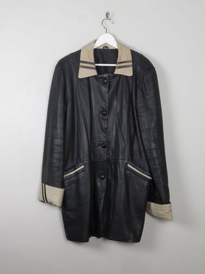 Women's Vintage Black Leather Coat L/XL - The Harlequin