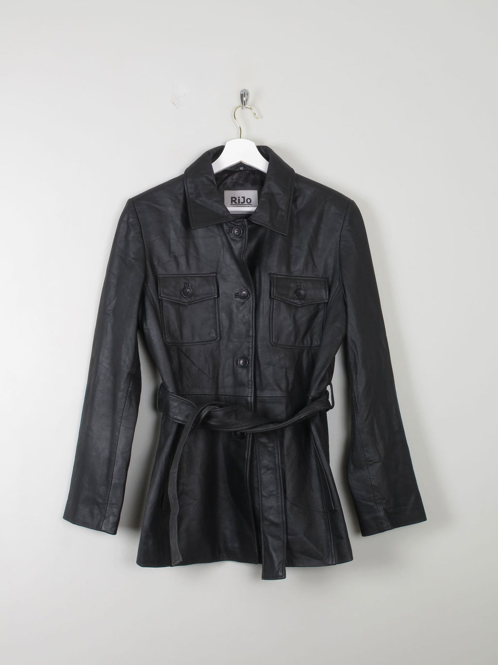 Women's Vintage Black Leather Fitted jacket With Belt M - The Harlequin