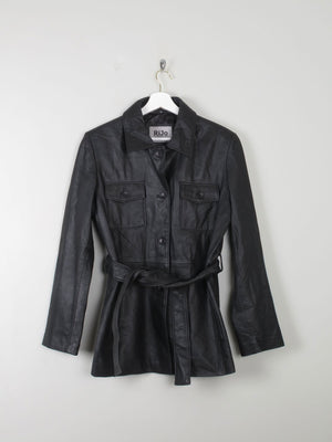 Women's Vintage Black Leather Fitted jacket With Belt M - The Harlequin