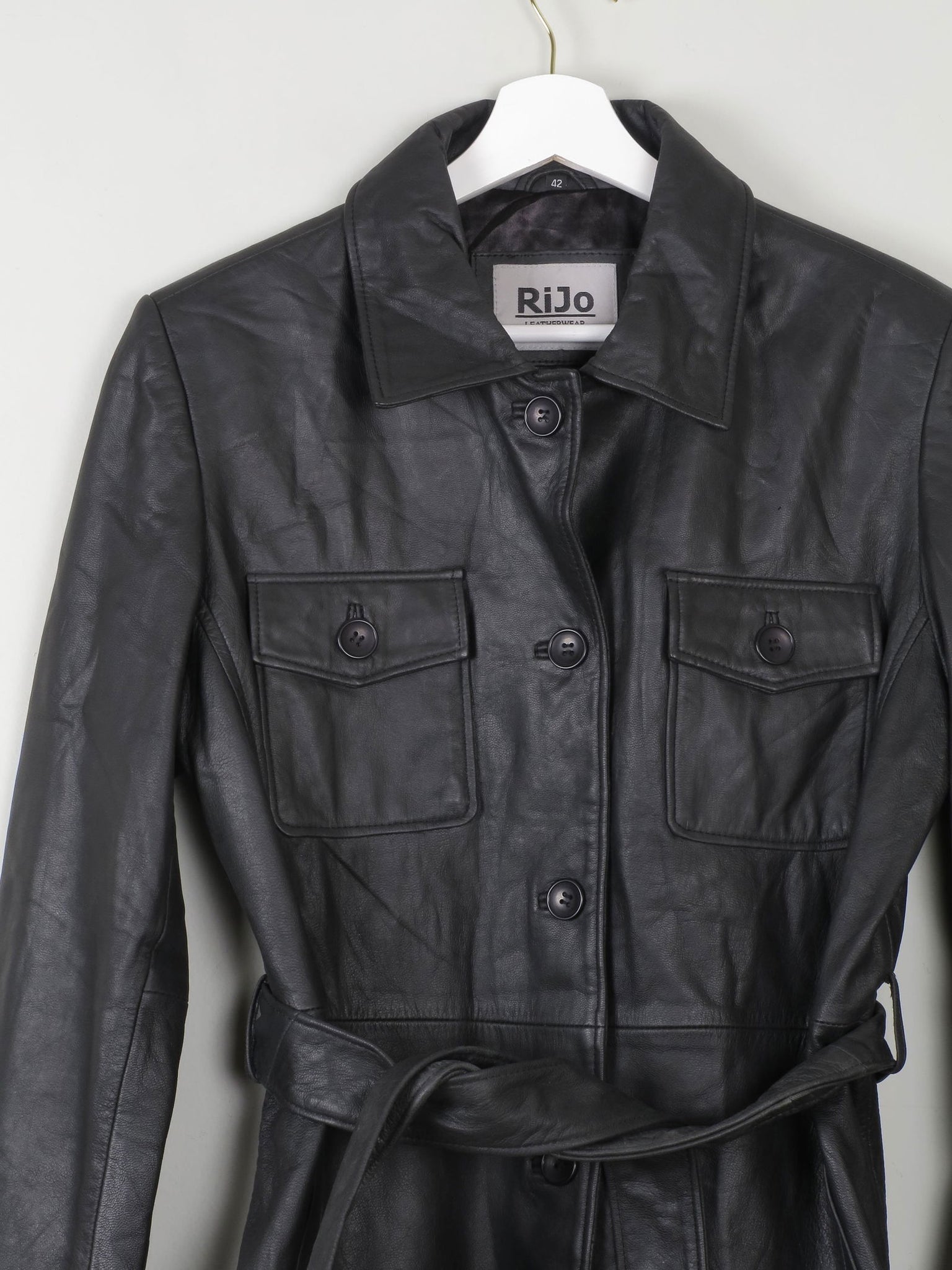 Women's Vintage Black Leather Fitted jacket With Belt M - The Harlequin