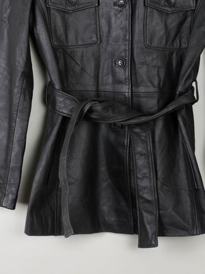 Women's Vintage Black Leather Fitted jacket With Belt M - The Harlequin