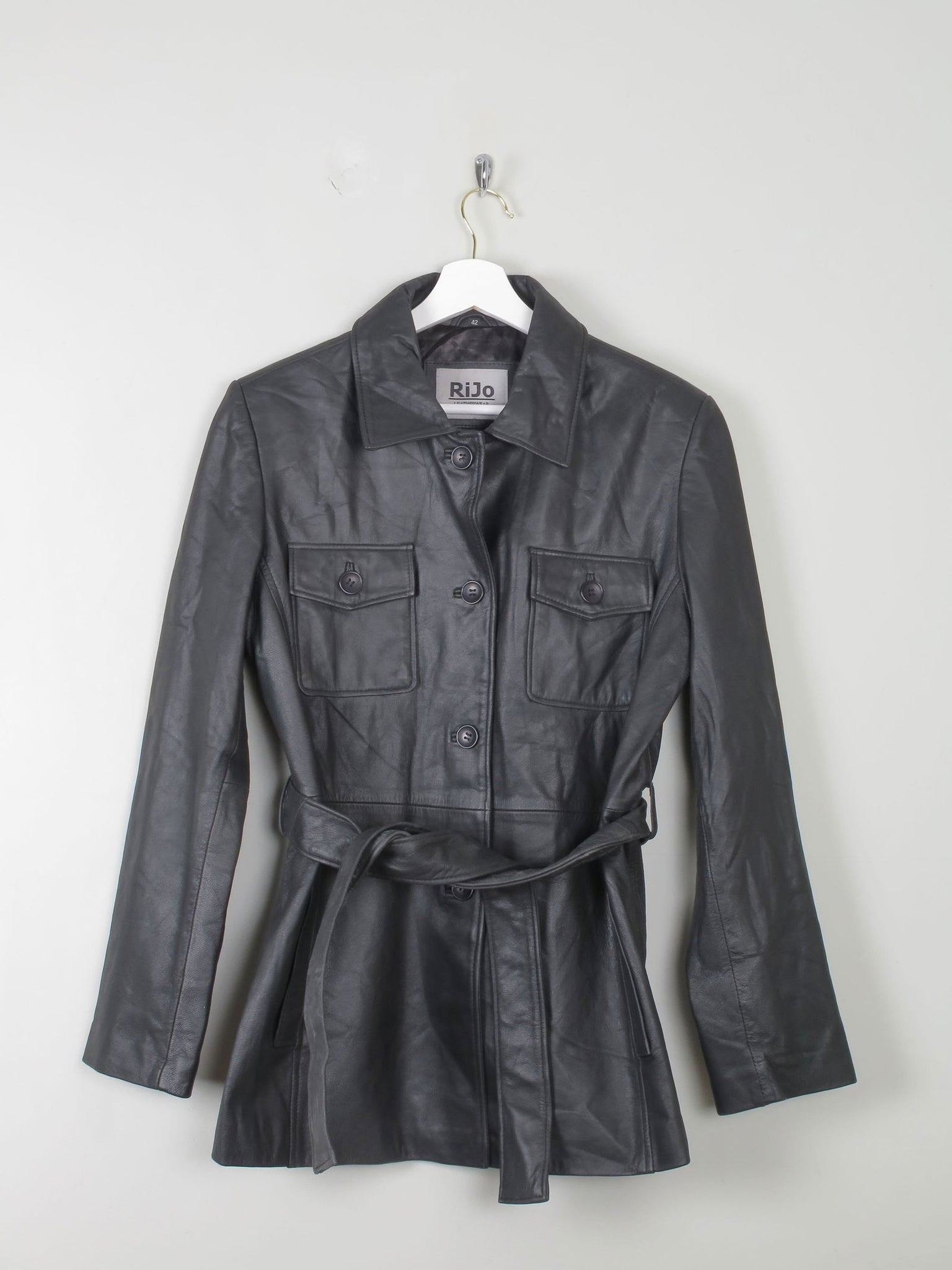 Women's Vintage Black Leather Fitted jacket With Belt M - The Harlequin