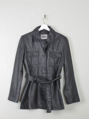 Women's Vintage Black Leather Fitted jacket With Belt M - The Harlequin
