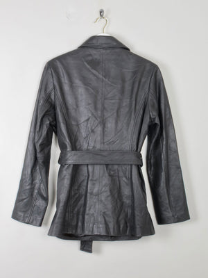 Women's Vintage Black Leather Fitted jacket With Belt M - The Harlequin
