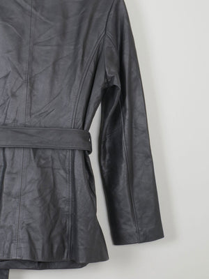 Women's Vintage Black Leather Fitted jacket With Belt M - The Harlequin