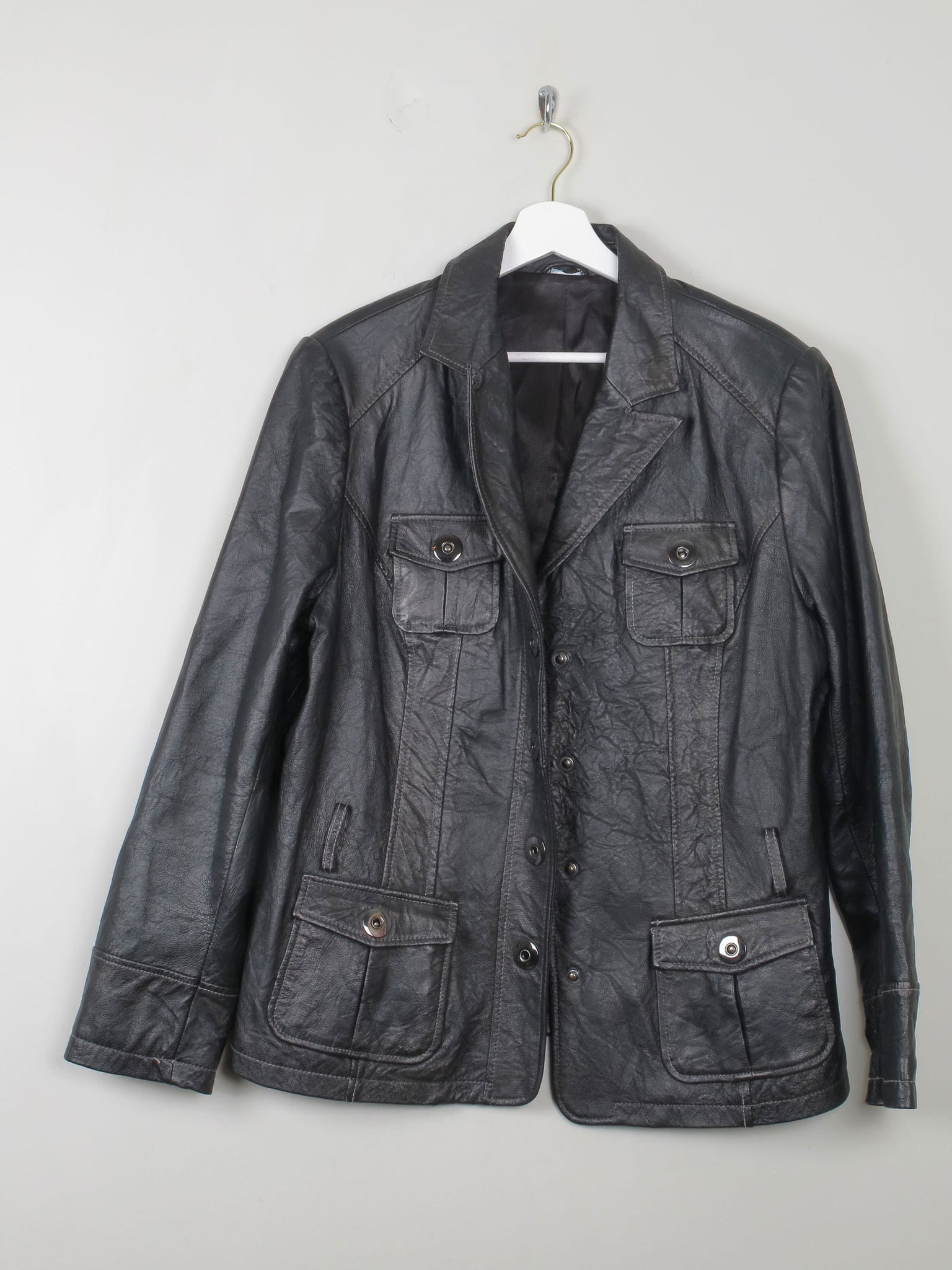 Women's Vintage Black Leather Jacket L/XL - The Harlequin