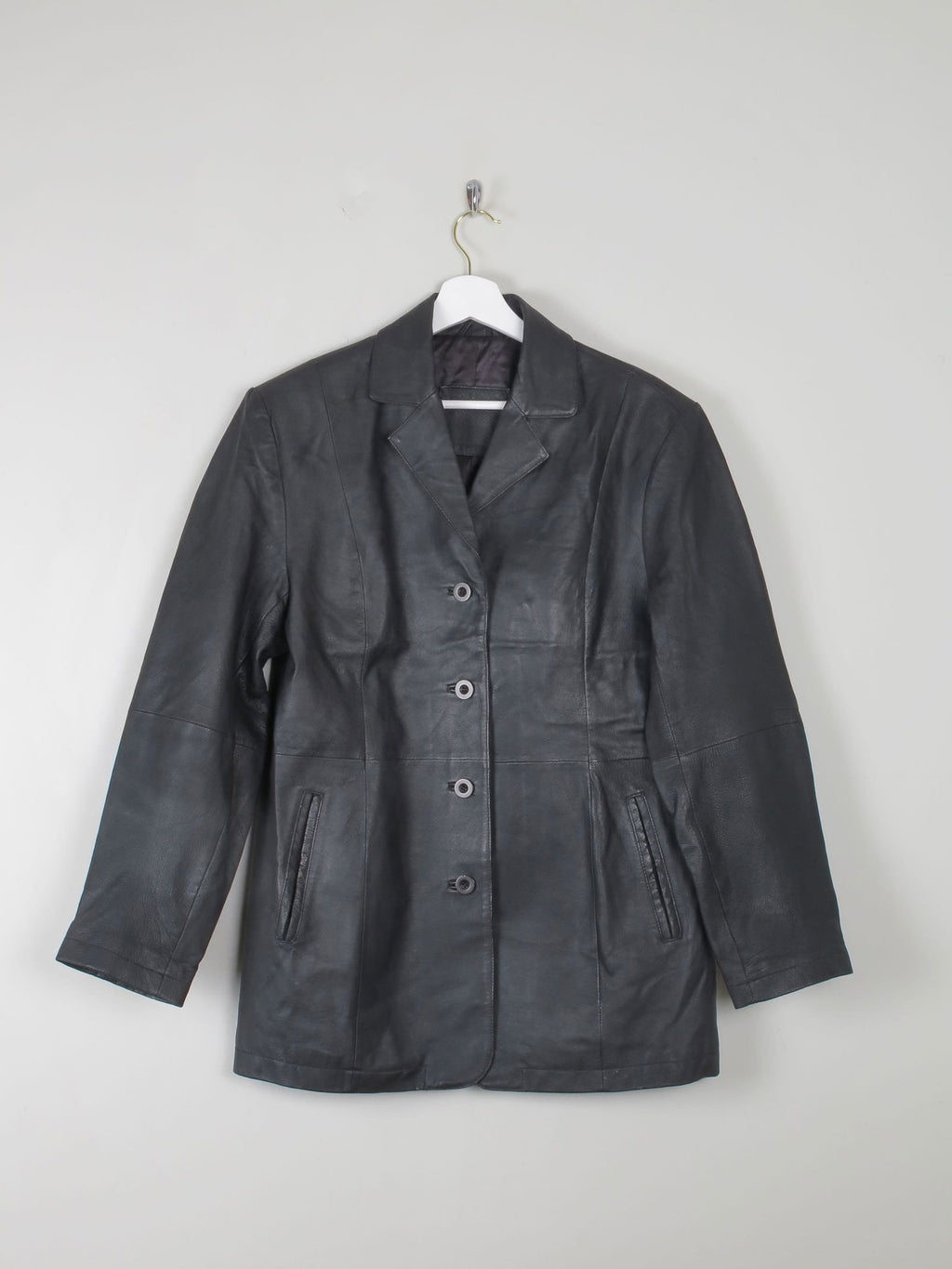 Women's Vintage Black Leather Jacket L - The Harlequin