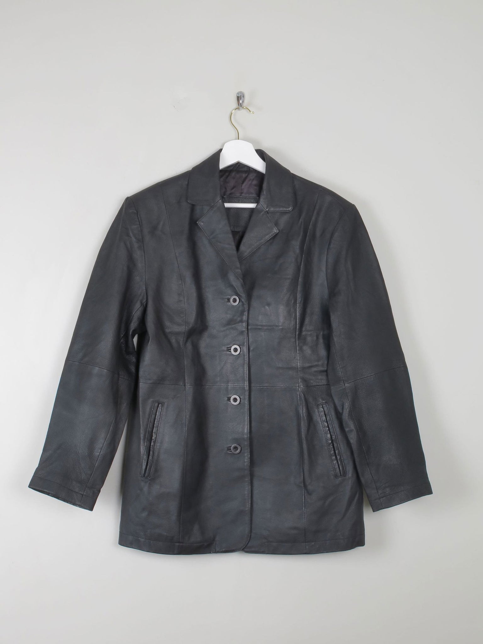 Women's Vintage Black Leather Jacket L - The Harlequin