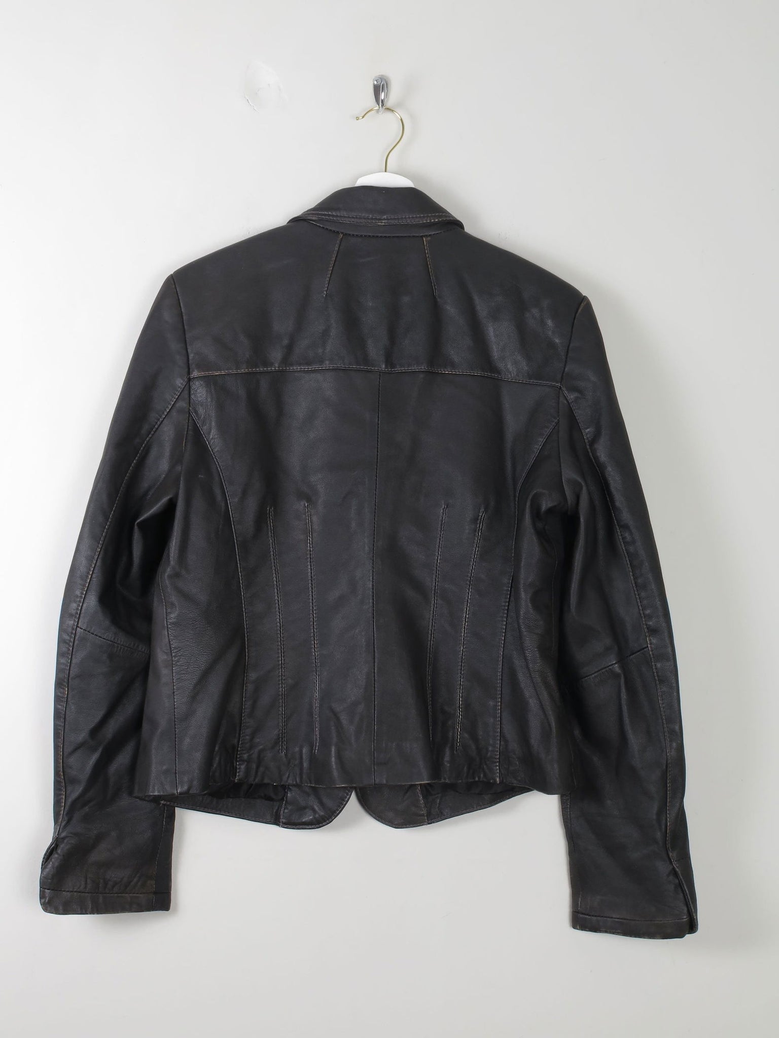 Women's Vintage Black Leather Jacket M - The Harlequin