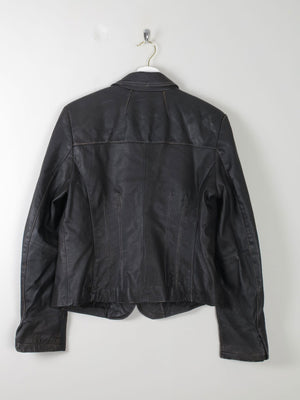 Women's Vintage Black Leather Jacket M - The Harlequin