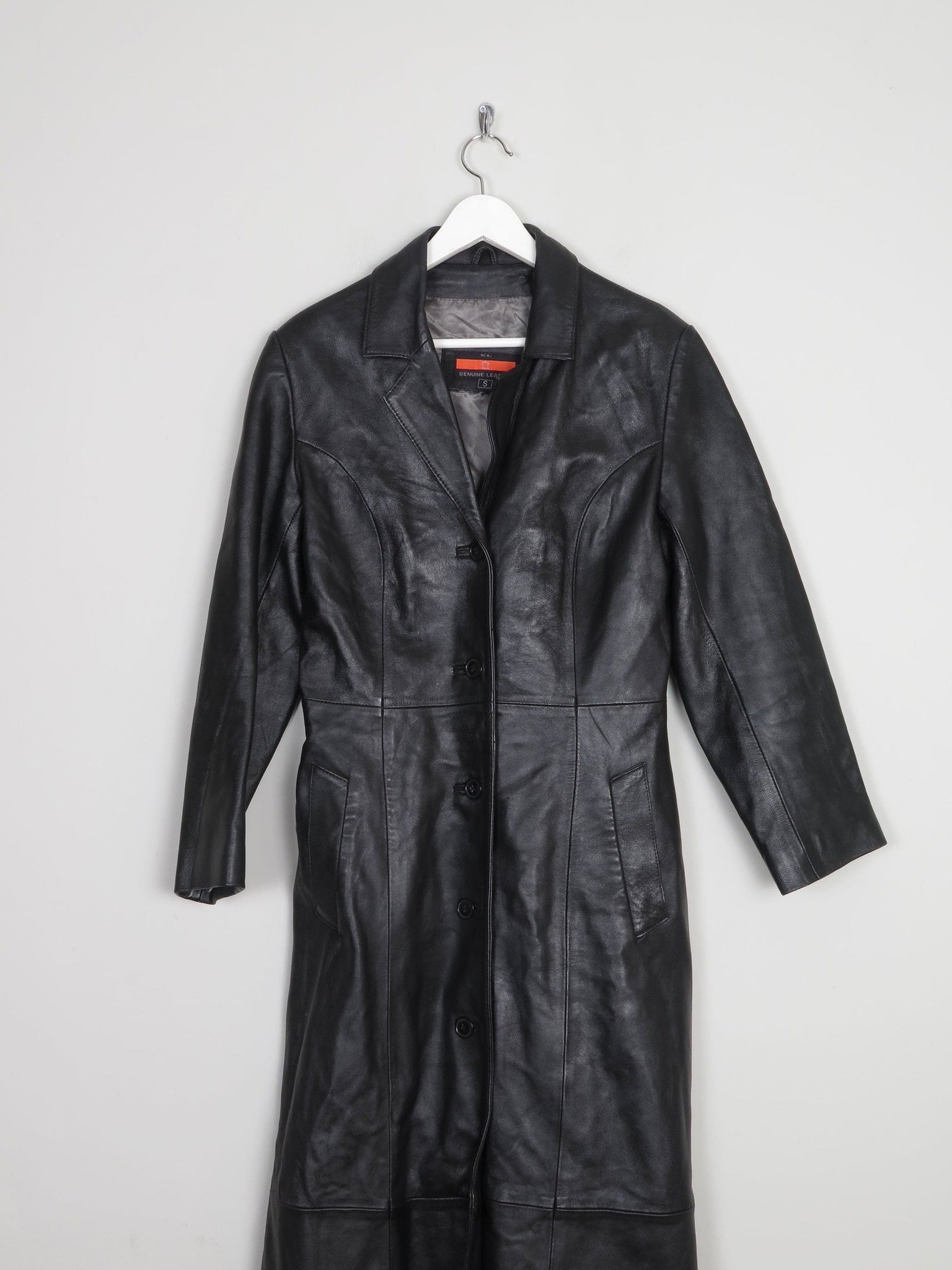 Women’s Vintage Black Leather Long Coat S - The Harlequin